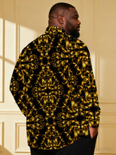 Men's Plus Size Black Baroque Glitter Sequin Long Sleeve Lap Shirt